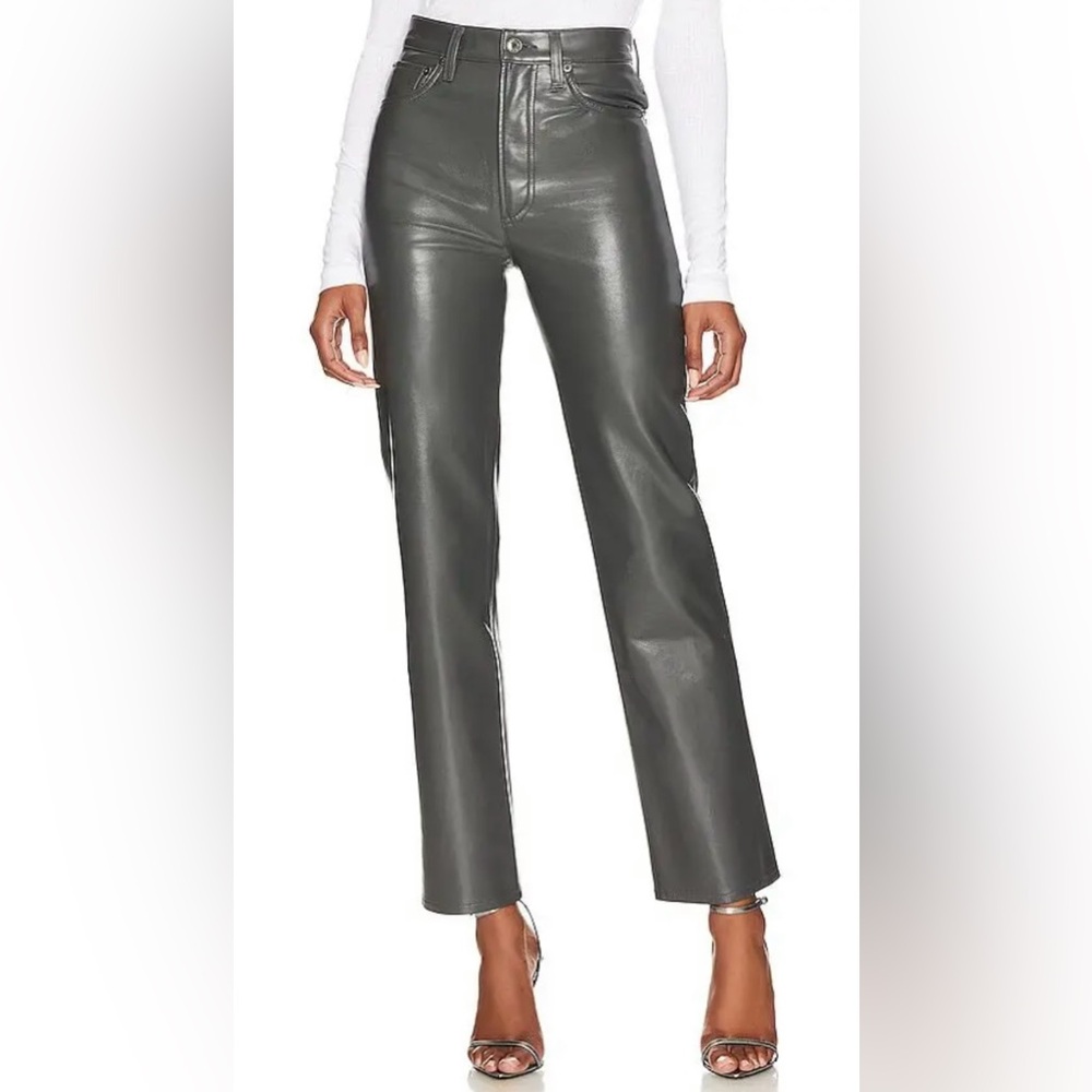 NWOT AGOLDE 90s Pinch Waist High Rise Recycled Leather in Charcoal Marker 32